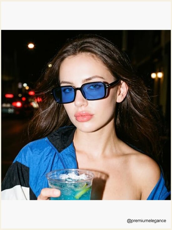 Retro Rectangle Narrow Thin Slim Square Sunglasses UV400 main image 6